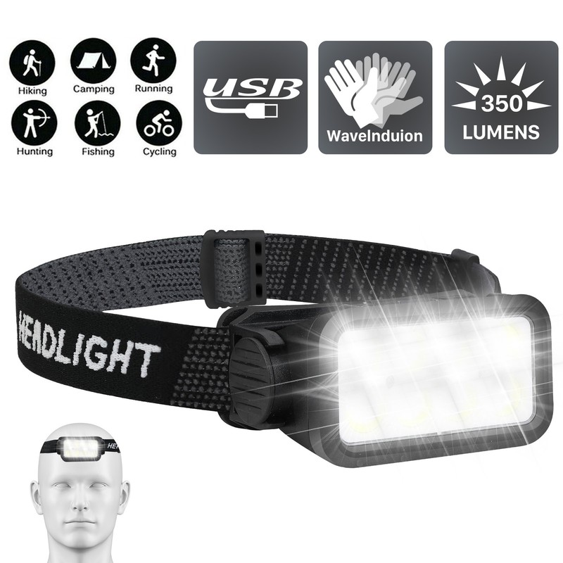 COB LED Headlamp USB Rechargeable Headlight Torch Work Light Bar