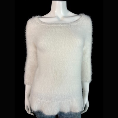 70% Angora Fuzzy ANN TAYLOR Off-White Pullover Sweater 33 in Bust
