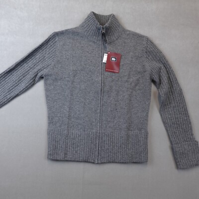 NWT REI Co-op Sweater Women Large 100% Lambswool Full Zip Gray Rib Knit 725030