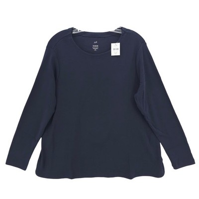 NWT J JILL Pima Crew Neck Long Sleeve Tee  NAVY Blue PETITE Size XLP