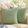GAWAMAY Decorative Throw Pillow Covers 24x24 Inch Set of 2 for Living Room Couch Bed Sofa, Farmhouse Square Cushion Cover Soft Striped Corduroy Pillow Cases Boho Home Decor (60x60cm) Light Green