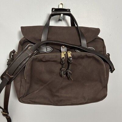 Filson Rugged Twill COMPUTER BAG Brown w/ Bridle Leather Strap USA Made