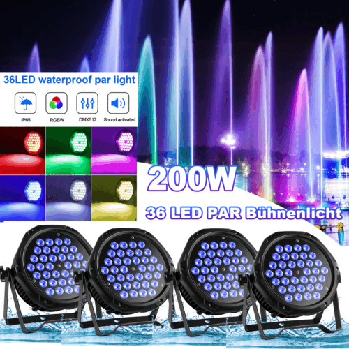 4SKT 200W RGBW Par Licht Wasserdicht 36 LED Par Bhnenlicht DMX Garten Disco DJ