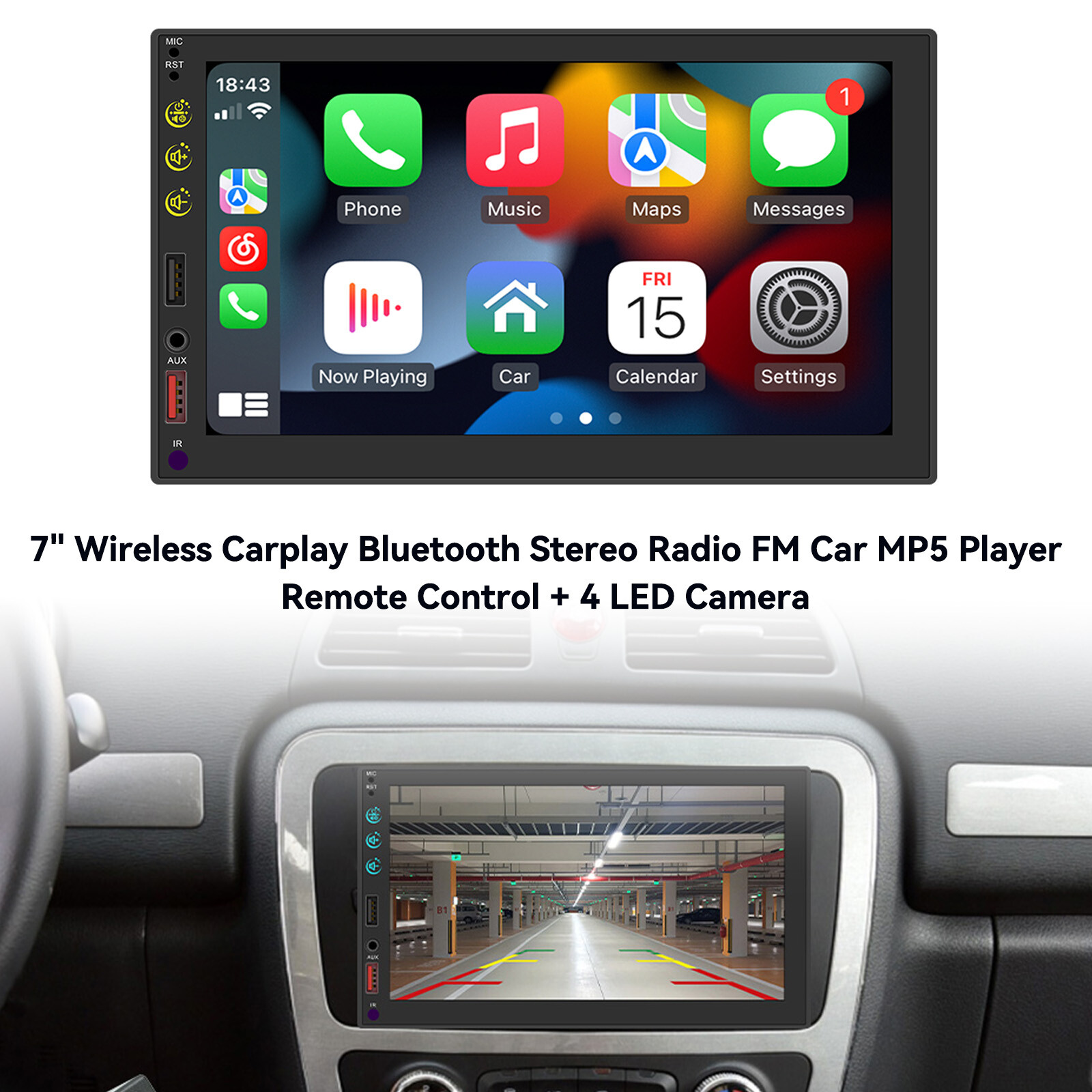 7" Wireless Carplay Bluetooth Stereo Radio FM Car MP5 Player