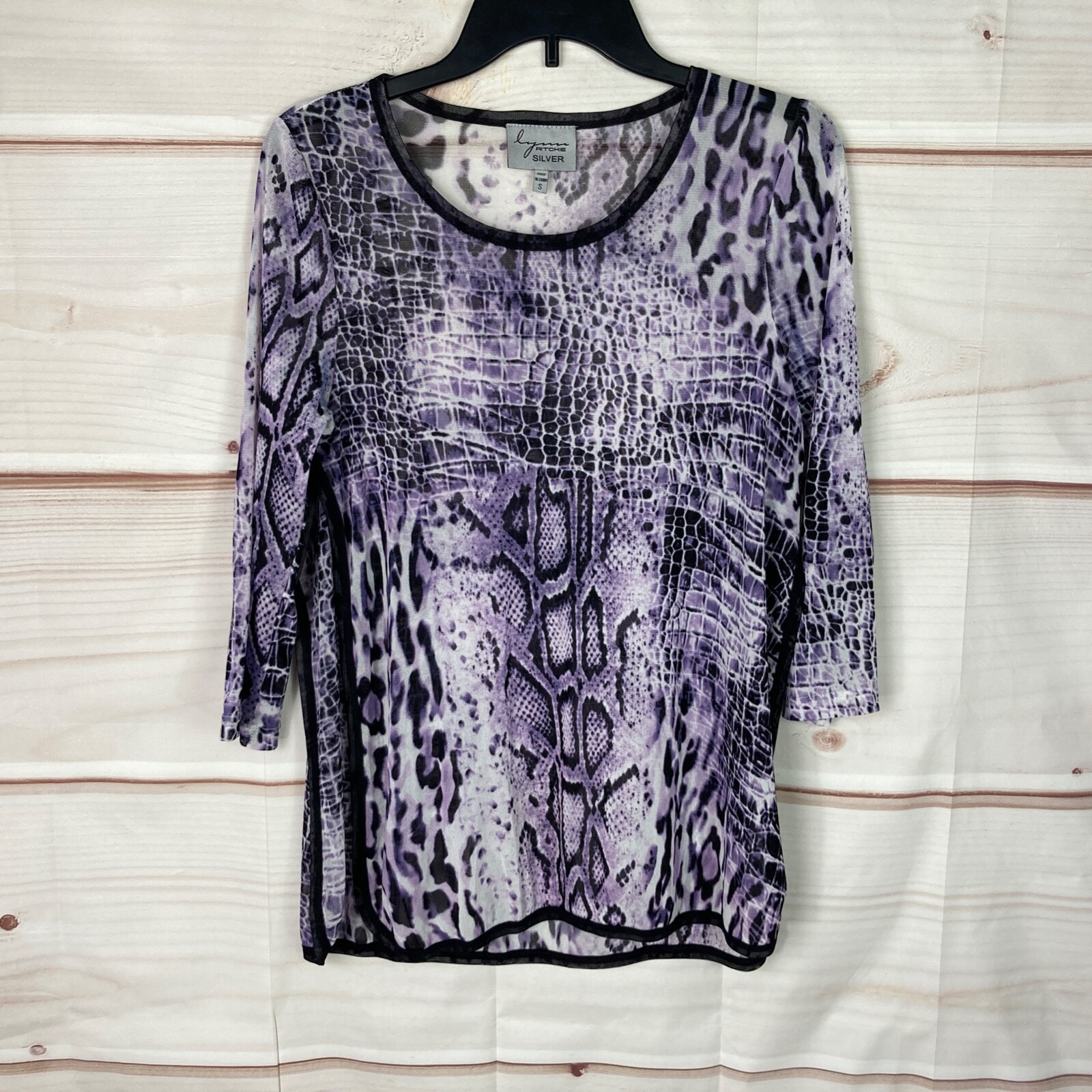 Lynn Ritchie Top Womens S Purple Snakeskin Mesh Knit Blouse