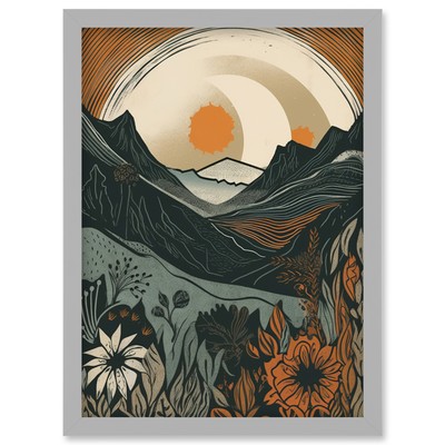 Wild Flowers in Scottish Hills Sunrise Landscape Framed Art Picture Print A4