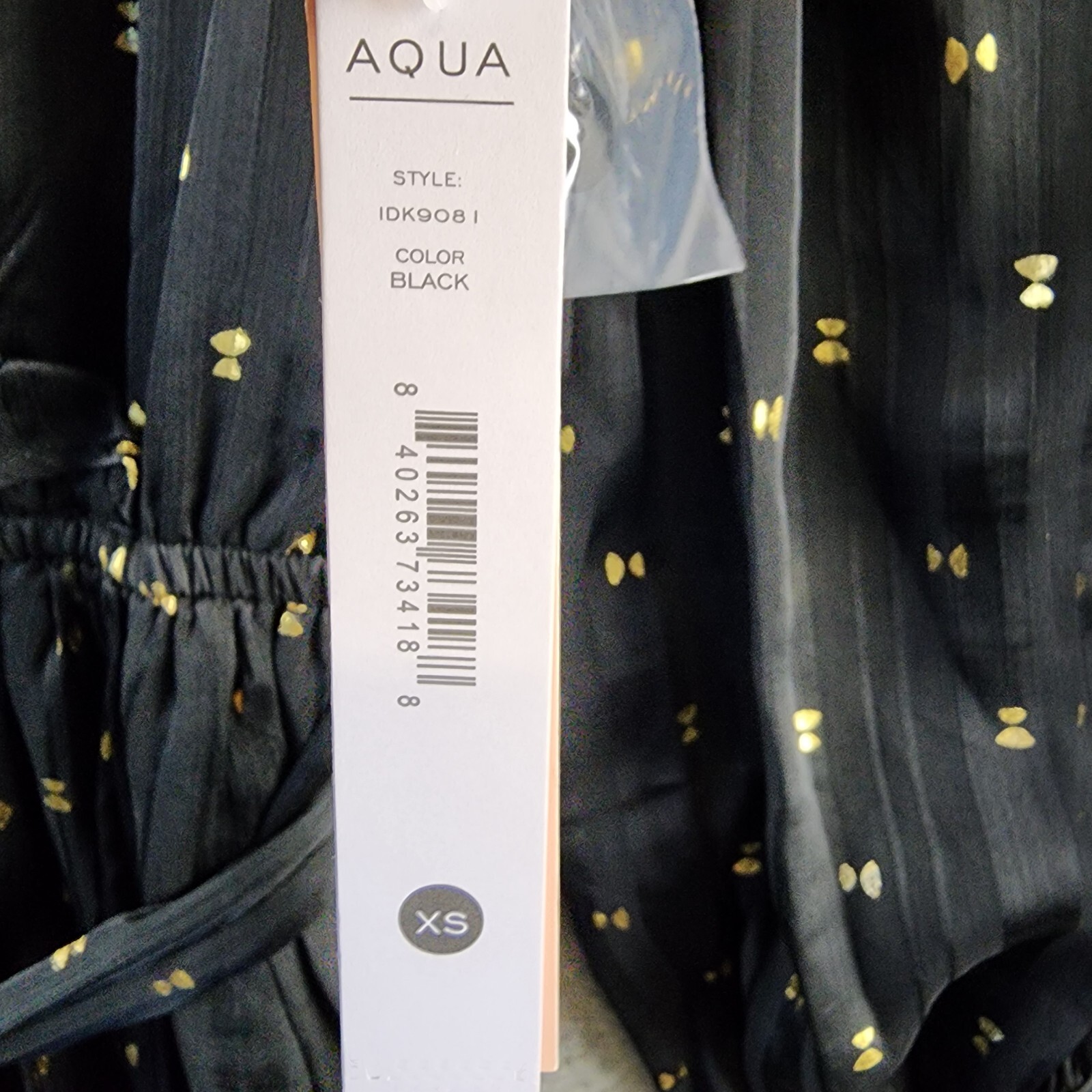 AQUA Ruffle Trim Clip Dot Midi Wrap Dress Women's XS Black/Gold Long Sleeve - Picture 7 of 14