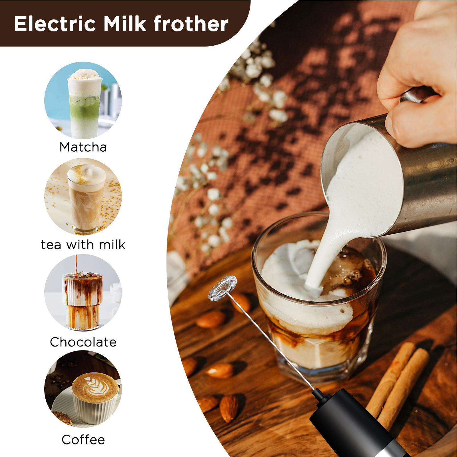 Electric Milk Frothers Handheld Blender Mini Coffee Maker Whisk Mixer Blender
