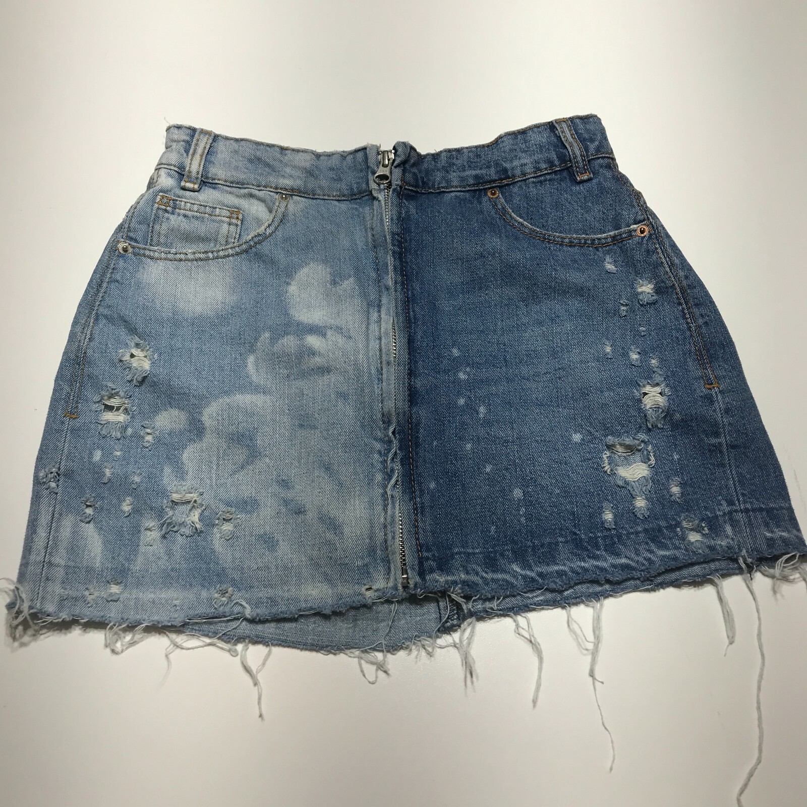 TRF Denim Mini Skirt Womens Size XS Blue Distressed Full