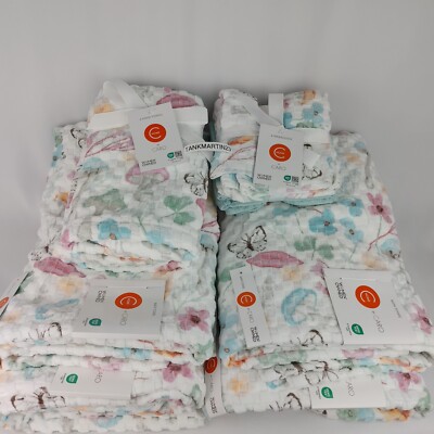 10 Set Caro Home (4) Bath (2) Hand Towels & (4) Washcloths Butterfly Flowers