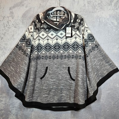 NWT Cuddle Duds Fleece Cape Womens 3x kangaroo pocket Fair isle soft warm Boho