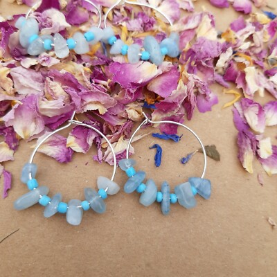 AQUAMARINE CRYSTAL HOOP EARRINGS HANDMADE
