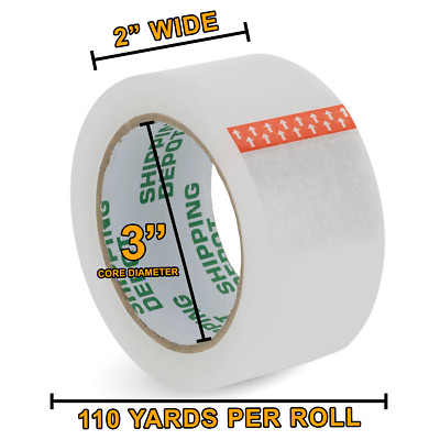 Up to 144 Rolls Carton Sealing Clear Packing Shipping Box Tape 2'' or 3'' x 110 Yd