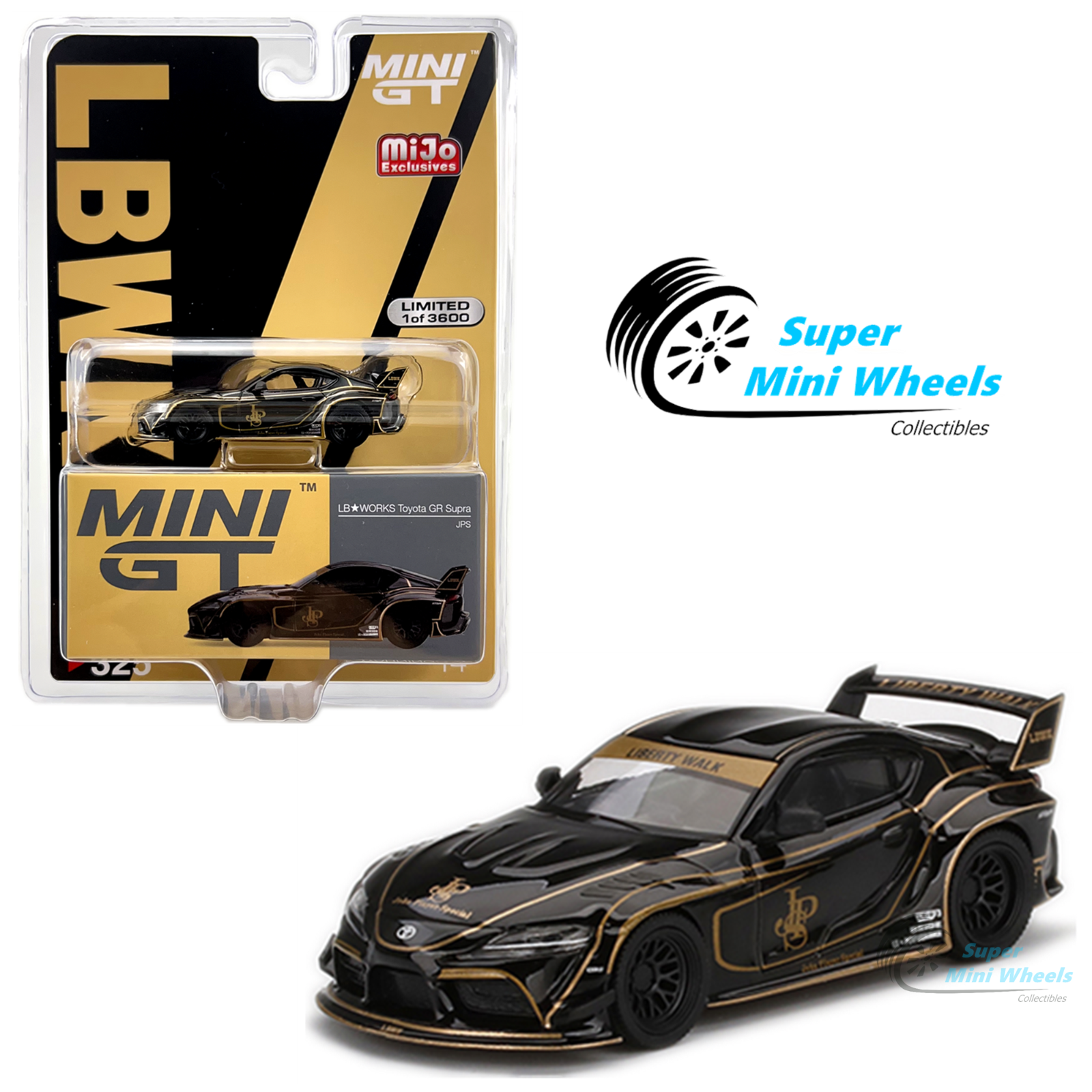 Mini GT 1:64 LB WORKS Toyota GR Supra JPS (Black/Gold) #325 Mini GT 1:64 LB WORKS Toyota GR Supra JPS (Black/Gold) #325