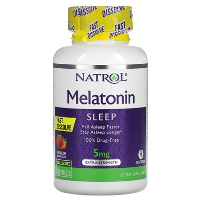 Natrol Melatonin Fast Dissolve Strawberry 5 мг 150 таблеток без яиц, без рыбы,