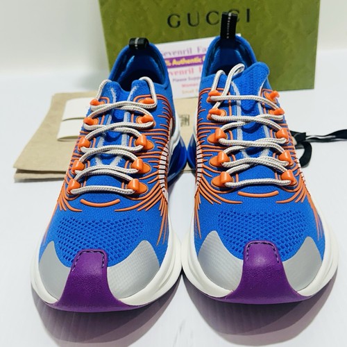 Pre-owned Gucci Run Mesh Sneaker Blue Orange Embossed Gg Size 10/ Us 10.5 $920