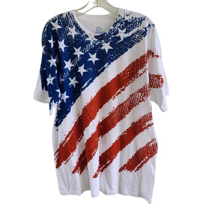 Liquid Blue Mens Sz XL American Flag All Over Print Vintage Graphic T Shirt NEW