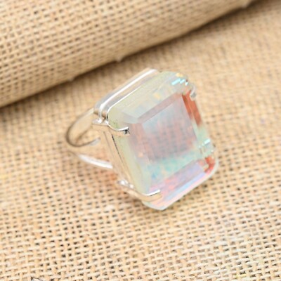 Beautiful Mystic Topaz Gemstone Handmade 925 Sterling Silver Jewelry Ring