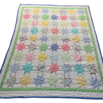 Handmade 8 point star quilt patchwork vintage 80''x63'' pastel