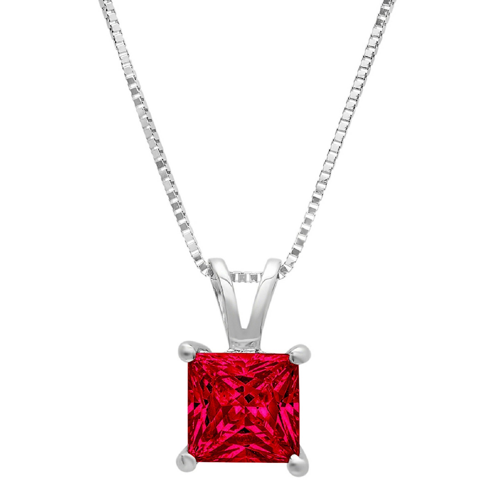 Pre-owned Pucci 3.0 Ct Princess Cut Ruby Simulated Pendant 16" Chain Real 14k Solid White Gold In Red