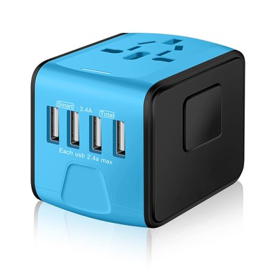 Universal International Travel Power Adapter W/Smart High Speed 2.4A 4xUSB Wa...