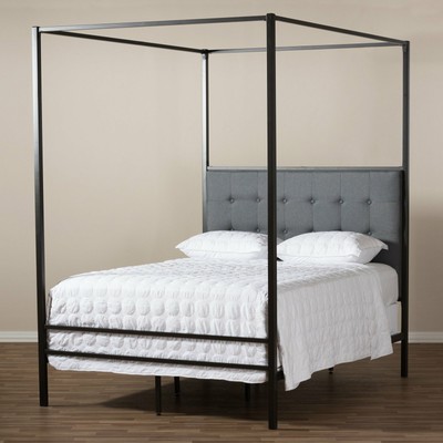 Baxton Studio Eleanor Canopy Queen Bed, Gray, Queen