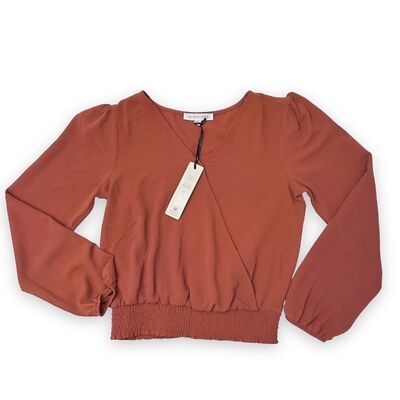 Olive & Oak Womens Rust Long Sleeve Faux Wrap Blouse NWT Large