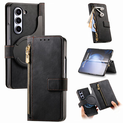 For Samsung Galaxy Z Fold 6/5/4 Detachable Magnetic Flip Zipper Card Wallet Case