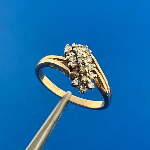 Vintage 14K Yellow Gold Diamond Waterfall Cluster Bypass
