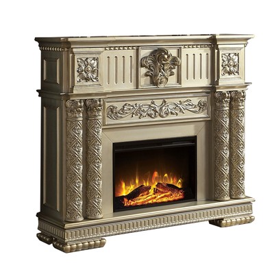 Jess 59 Inch Classical Electric Fireplace, Carved, Remote, Timer, Gold