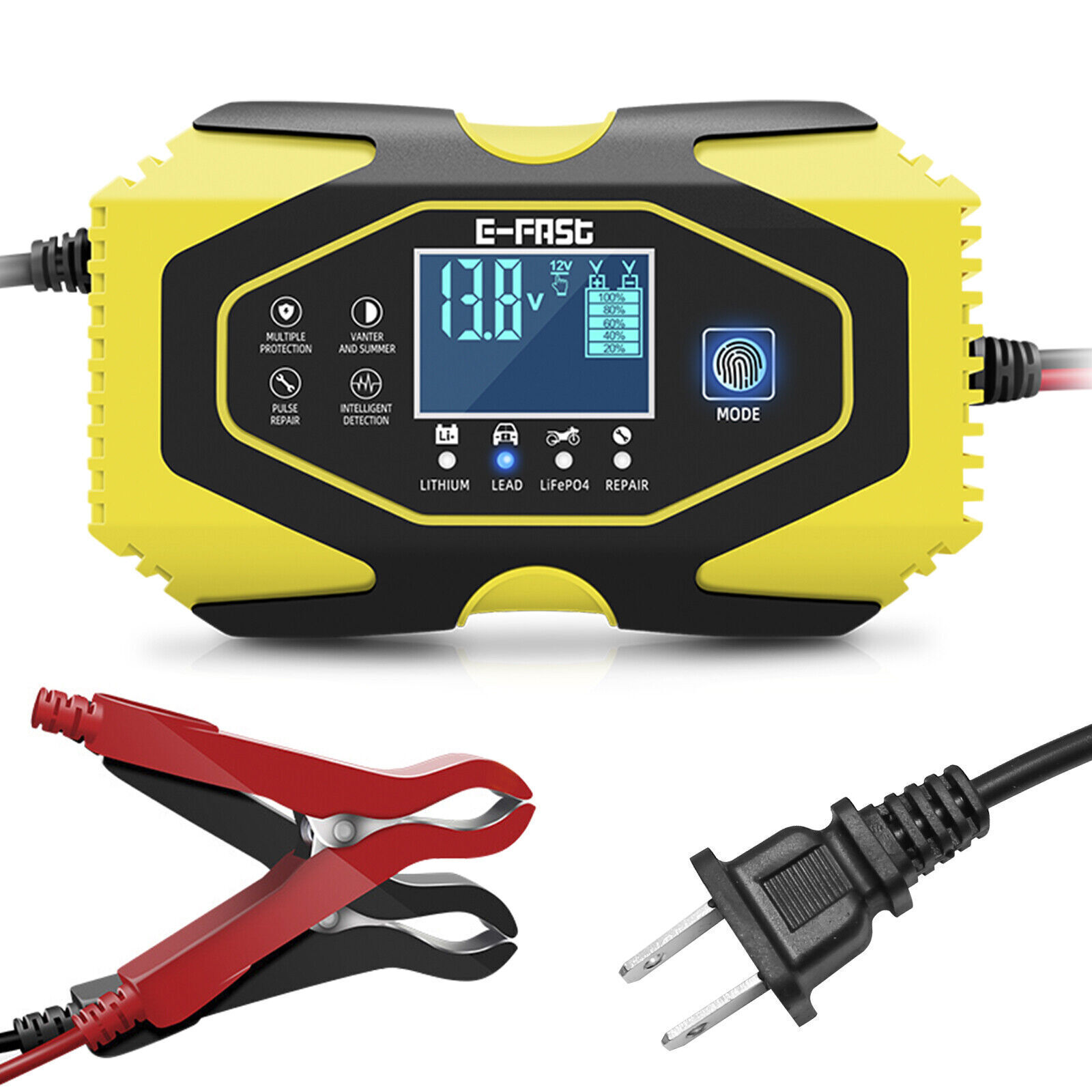 12V/24V Battery Intelligent Automatic Charger Lead-acid AGM GEL& Lithium LiFePO4