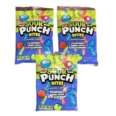 3x Bags Sour Punch Bites Assorted Flavor Gummy Candy 11.1 Oz Total Weight