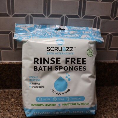 Scrubzz Disposable Rinse Free Bathing Wipes - 25 Pack All-in-1 Single Use Shower
