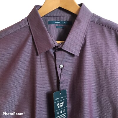 Perry Ellis Mens 2XLT L/S Travel Luxe Shirt Wrinkle Stain Water Resistant $69