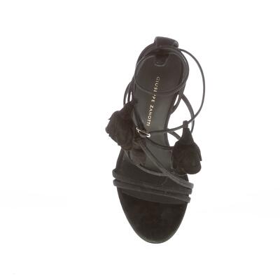 Pre-owned Giuseppe Zanotti Women Shoes Black Suede Danse Du Feu Sandal Dangling Roses