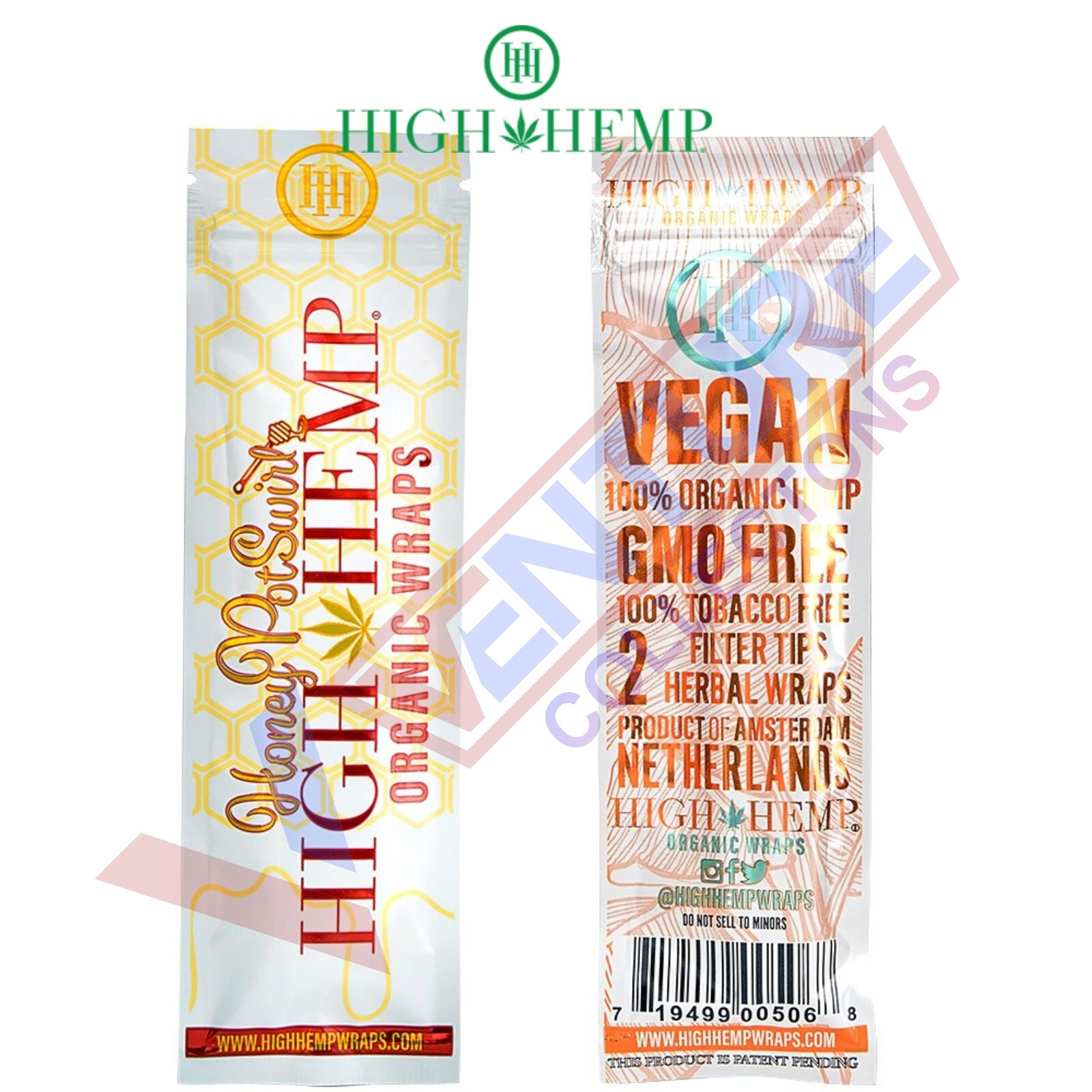 High H. Organic Wrap Rolling Paper Vegan HONEYPOT SWIRL Full Box 25 Pouch of 2CT