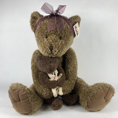 Russ Animal Junction Teddy Bear Mama Bear with Baby Bear NWT