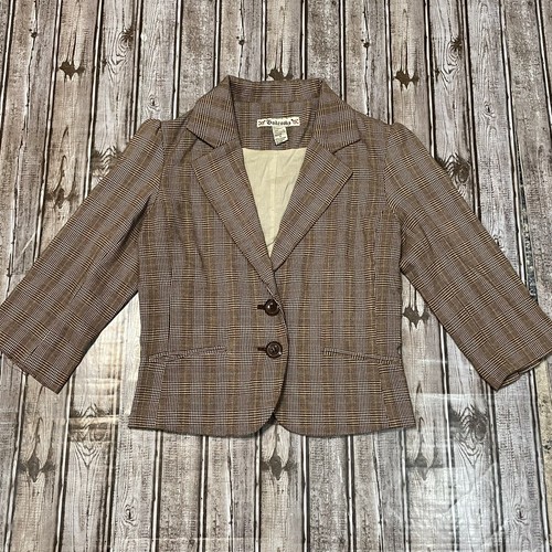 VTG 90s Y2K Gadzooks Brown Plaid Two-Button Blazer 3/4