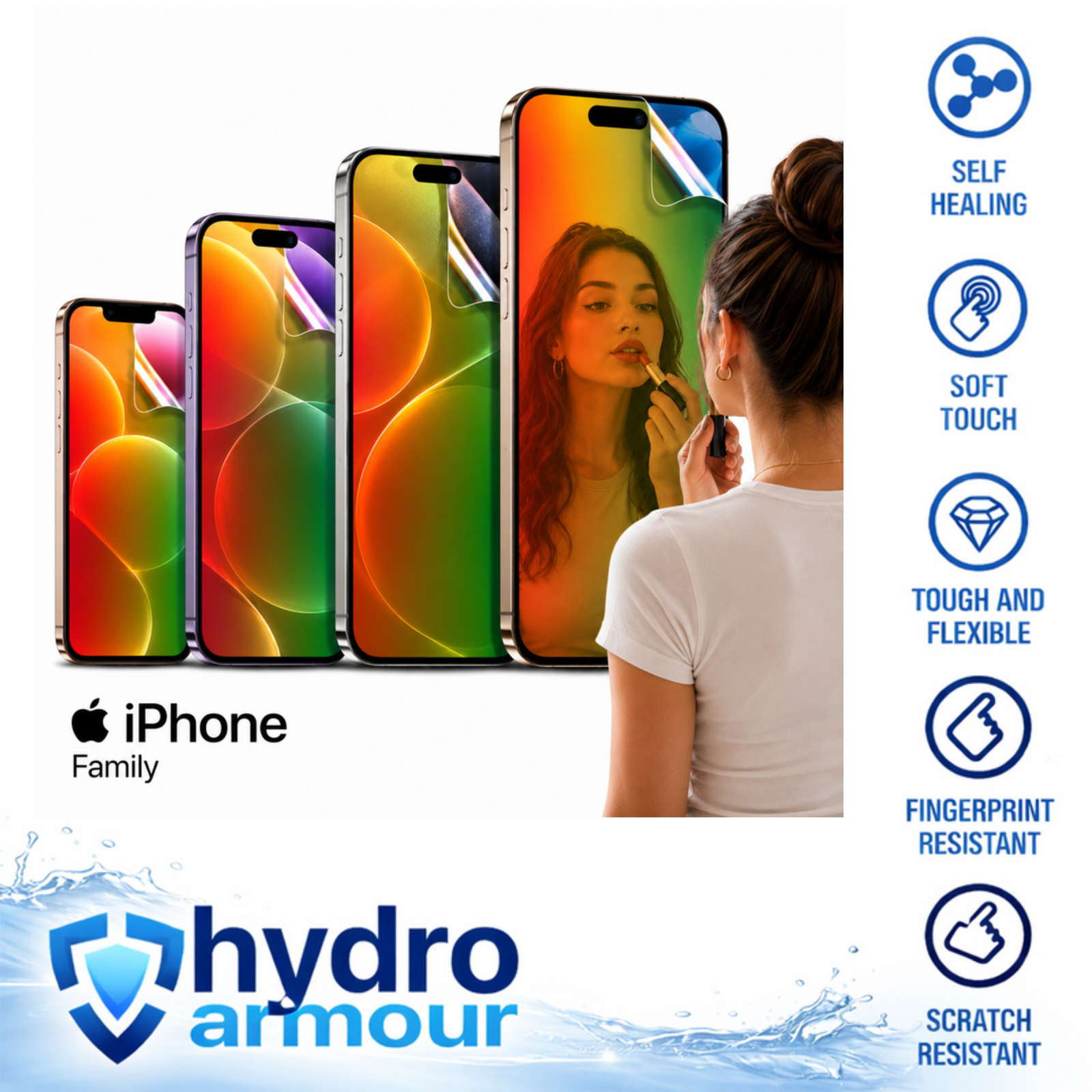 iPhone 17 16 15 14 Mirror Hydrogel Film Screen Protector Self-Healing