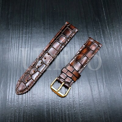 18MM LEATHER WATCH STRAP BAND FITS FOR OMEGA L/BROWN STITCH GOLD