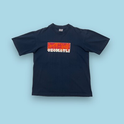 Vintage Ozomatli Latin Rock Band T-Shirt Mens Large Navy 90s USA Made Thrashed
