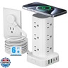 Tower Power Strip with 15W Wireless Charger, 6FT Flat Plug Extension Cord with Multiple Outlets, 12 AC Outlets, 4 USB Ports (2 USB C) Charging Station Surge Protector for Office Home Dorm Room (White)