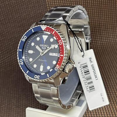 Pre-owned Seiko 5 Sports Srpd53k1 Automatic Pepsi Blue 24 Jewels Analog Men's Watch Srpd53