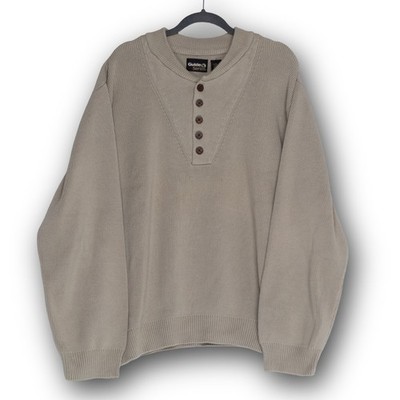 Vintage Guide Series Henley Sweater Mens 2XL Tan 100% Cotton Ribbed Knit Excelle