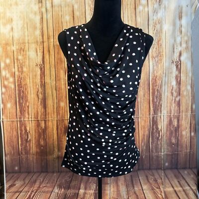 Fred David Women's Polka Dots Sleeveless Drapeneck Top Blouse Black Size Medium