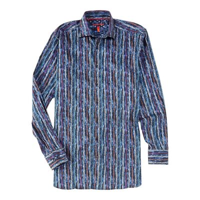Luchiano Visconti Black Men's Long Sleeve Button Up Shirt Size S Small Blue