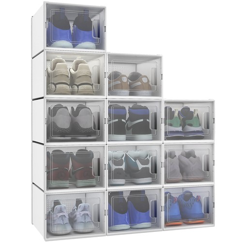 TAUS 12x Shoe Storage Box XL Stackable Plastic Sneaker Organizer Case White