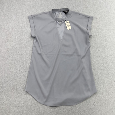 Express Shirt Womens XS Grey Short Sleeve Keyhole Lightweight Stretch Chic