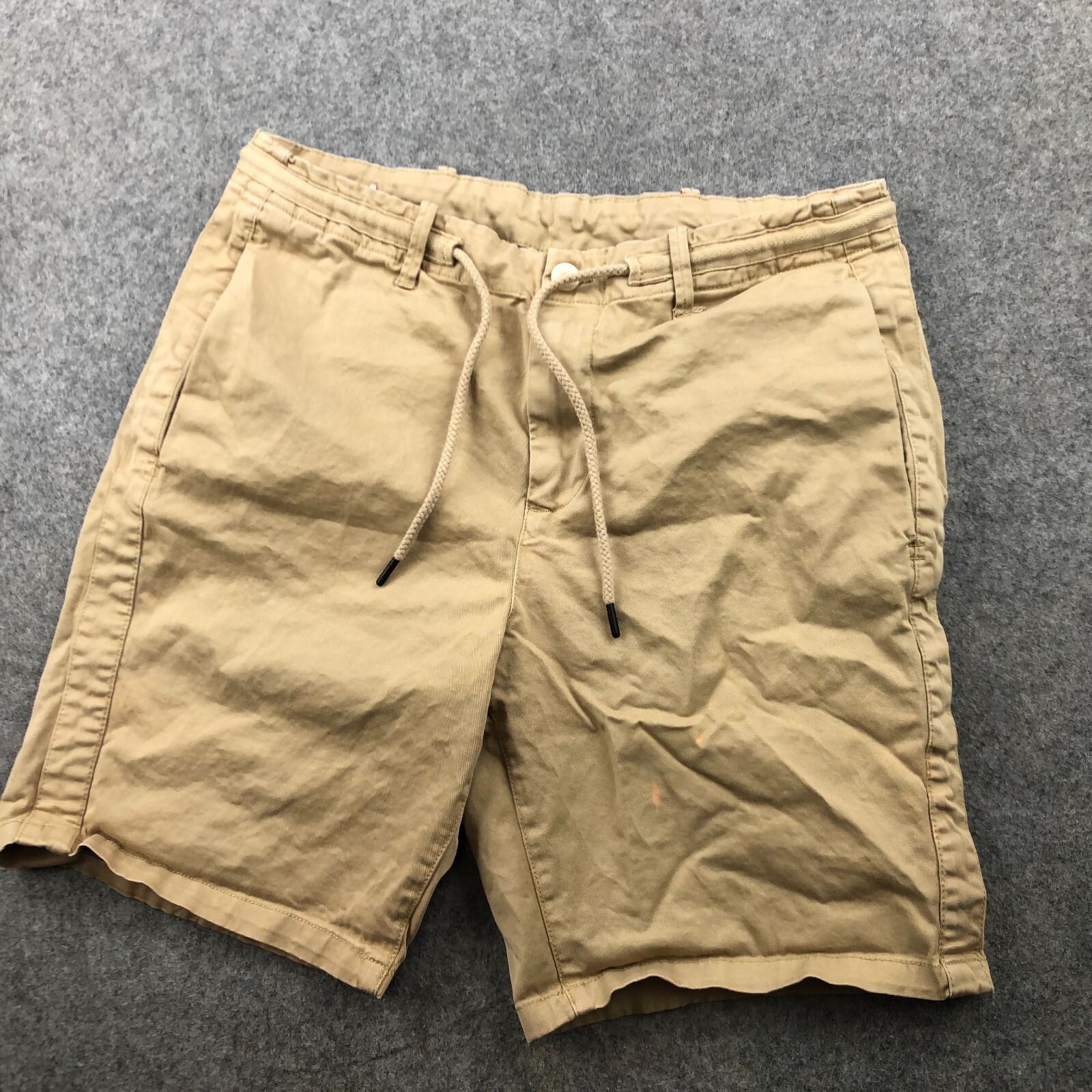 ZARA Shorts Mens 32 Beige Solid Chino Cotton Drawstring