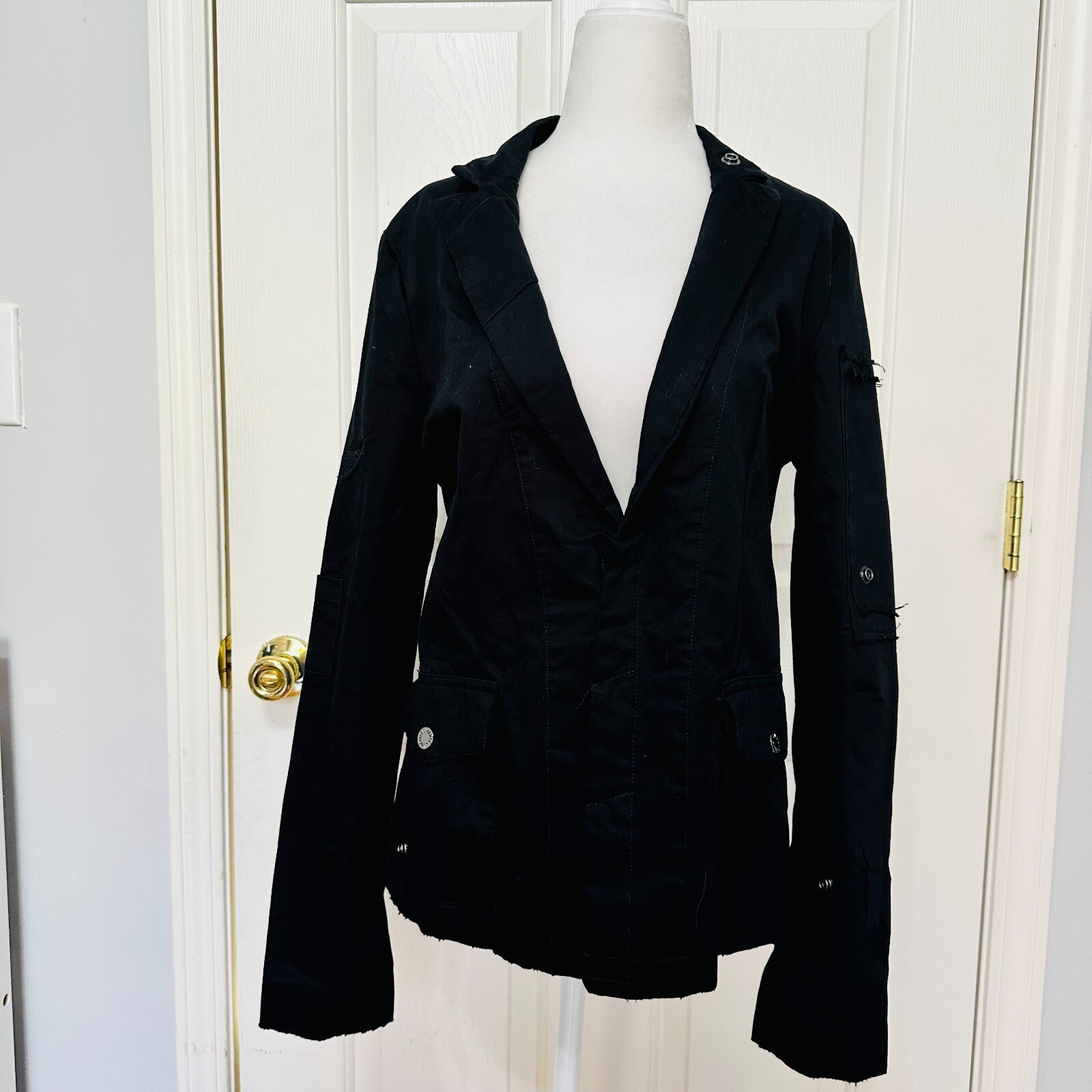 Pre-owned Zadig & Voltaire Virginia Rock Strass Wings Studded Blazer Jacket Large $578 In Black